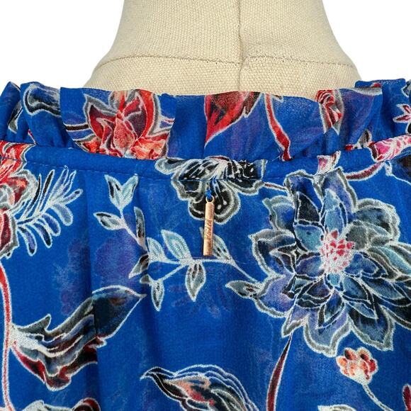 Misa Los Angeles Royal Blue Floral Print Chiffon Ruffle Mini Dress, Size L - Picture 8 of 8